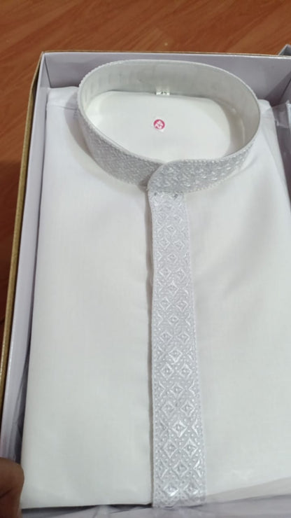 Men’s Mustard Yellow Cotton Kurta with White Churidar
