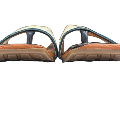 Teal Blue Floral Embroidered Ethnic Flats – Women’s Traditional Slip-On Sandals