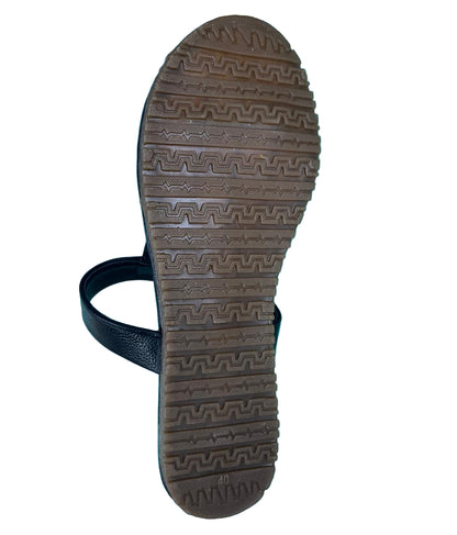 Black Leatherette Flat Sandals with Toe Loop & Broad Strap