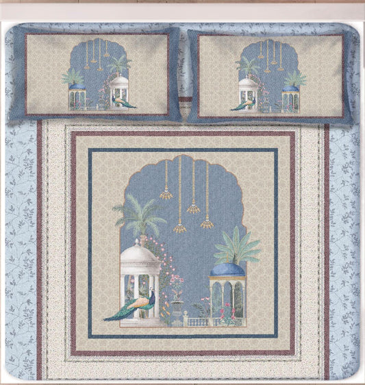 Digital Print Satin Cotton Bedsheet – King Size (108x108) with 2 Pillow Covers