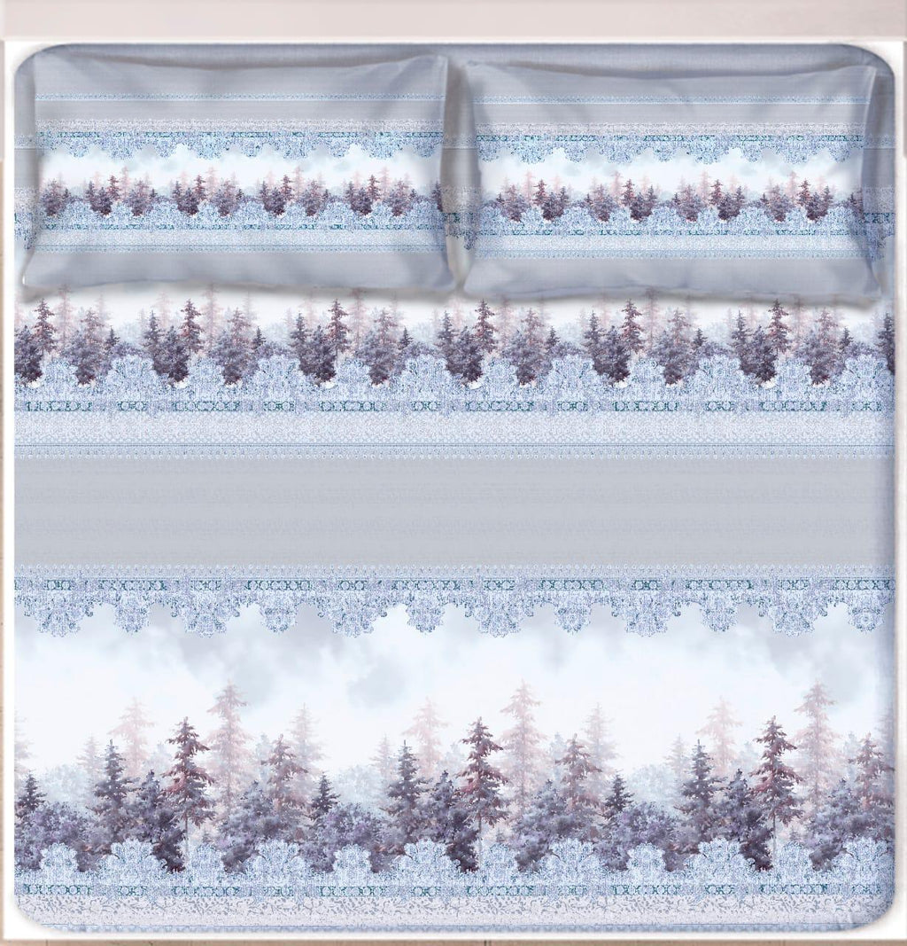 Digital Print Satin Cotton Bedsheet – Frosted Woodland Elegance