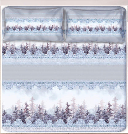 Digital Print Satin Cotton Bedsheet – Frosted Woodland Elegance