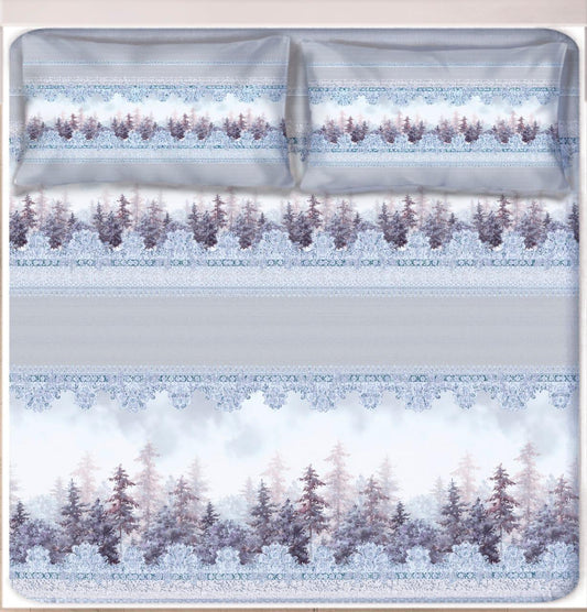 Digital Print Satin Cotton Bedsheet – Frosted Woodland Elegance