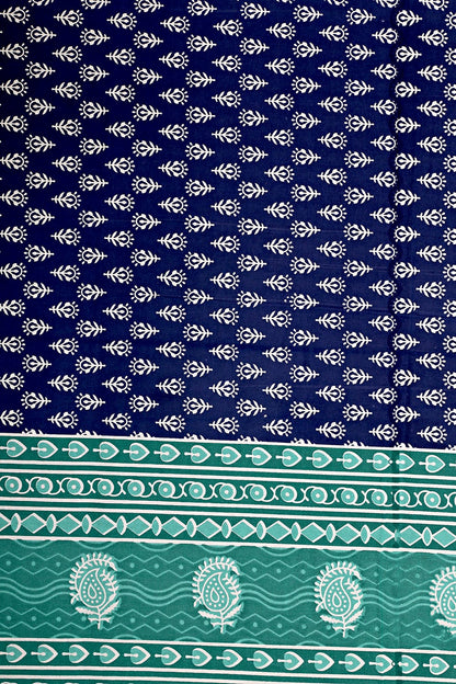 Premium Cotton Double Bedsheet with Pillow Covers – Indigo & Teal Block Print, 210 TC