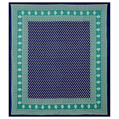 Premium Cotton Double Bedsheet with Pillow Covers – Indigo & Teal Block Print, 210 TC