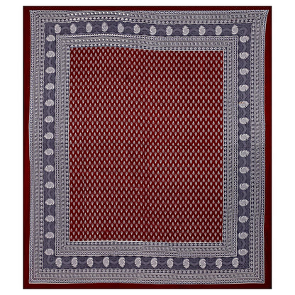 Premium Cotton Double Bed Sheet with 2 Pillow Covers – 210 TC, Maroon & Grey Traditional Print