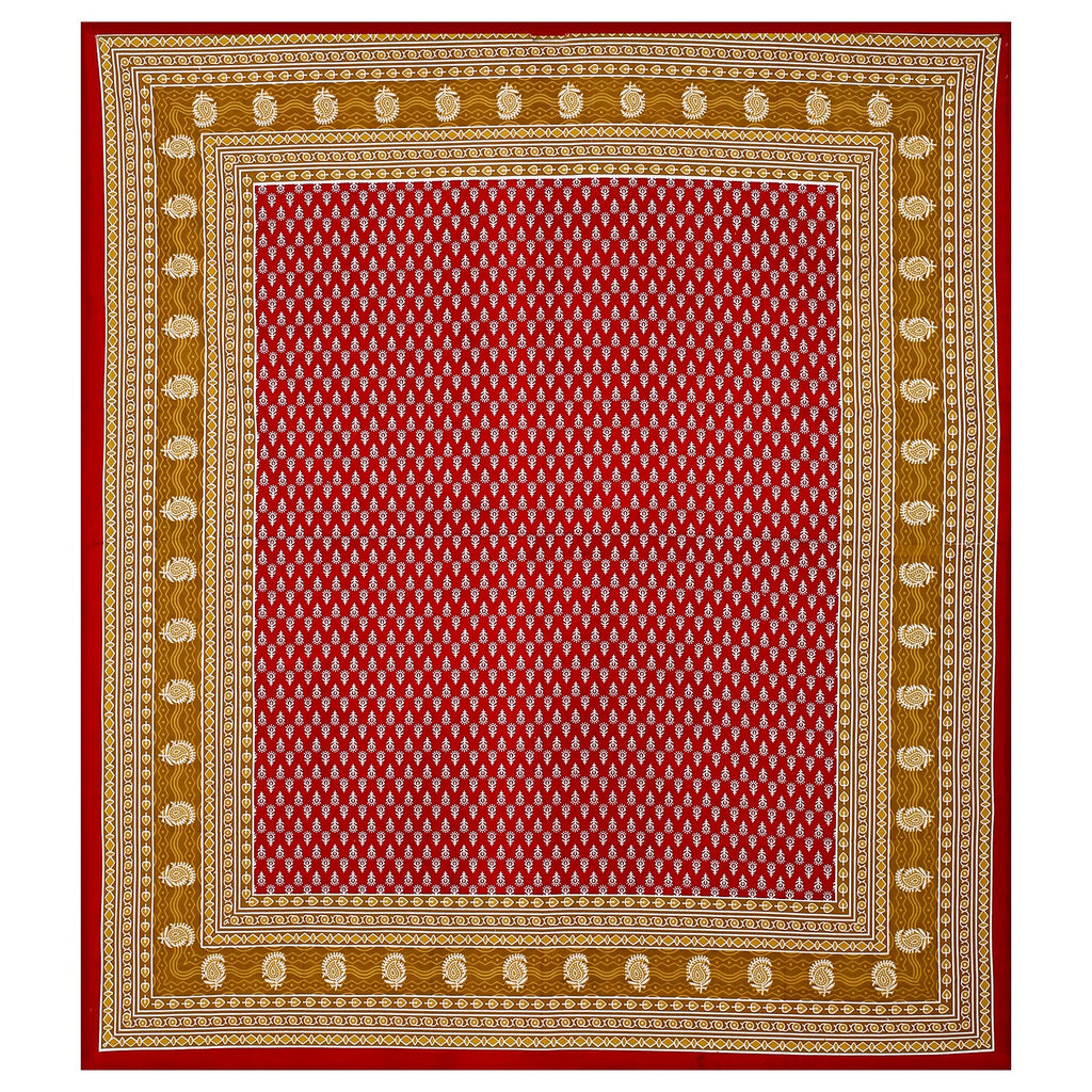 Jaipuri Cotton Double Bedsheet with 2 Pillow Covers – Red & Beige Floral Print, TC 210
