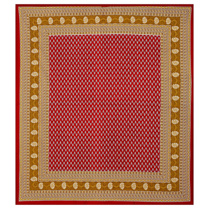 Jaipuri Cotton Double Bedsheet with 2 Pillow Covers – Red & Beige Floral Print, TC 210