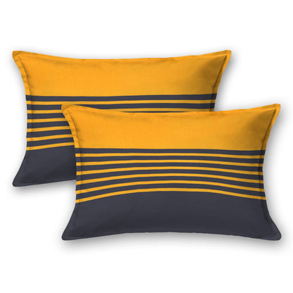 210 TC Cotton Double Bedsheet with 2 Pillow Covers | Yellow & Grey Polka Dot & Stripe Design | Soft & Durable