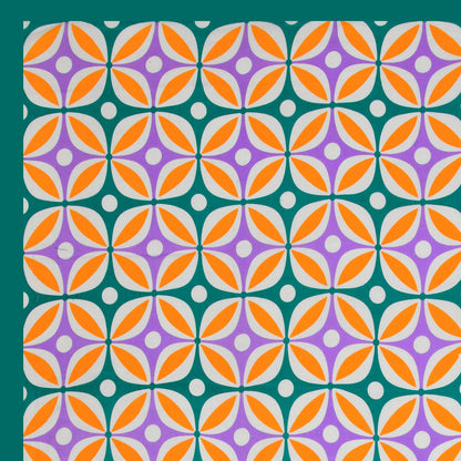 Premium 210 TC Double Bedsheet with Pillow Covers – Orange & Purple Geometric Floral Print