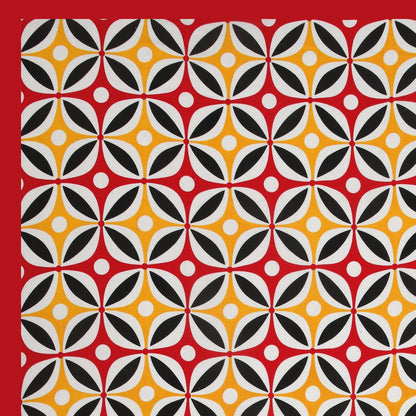 Premium 210 TC Double Bedsheet with Pillow Covers – Red, Black & Yellow Geometric Print