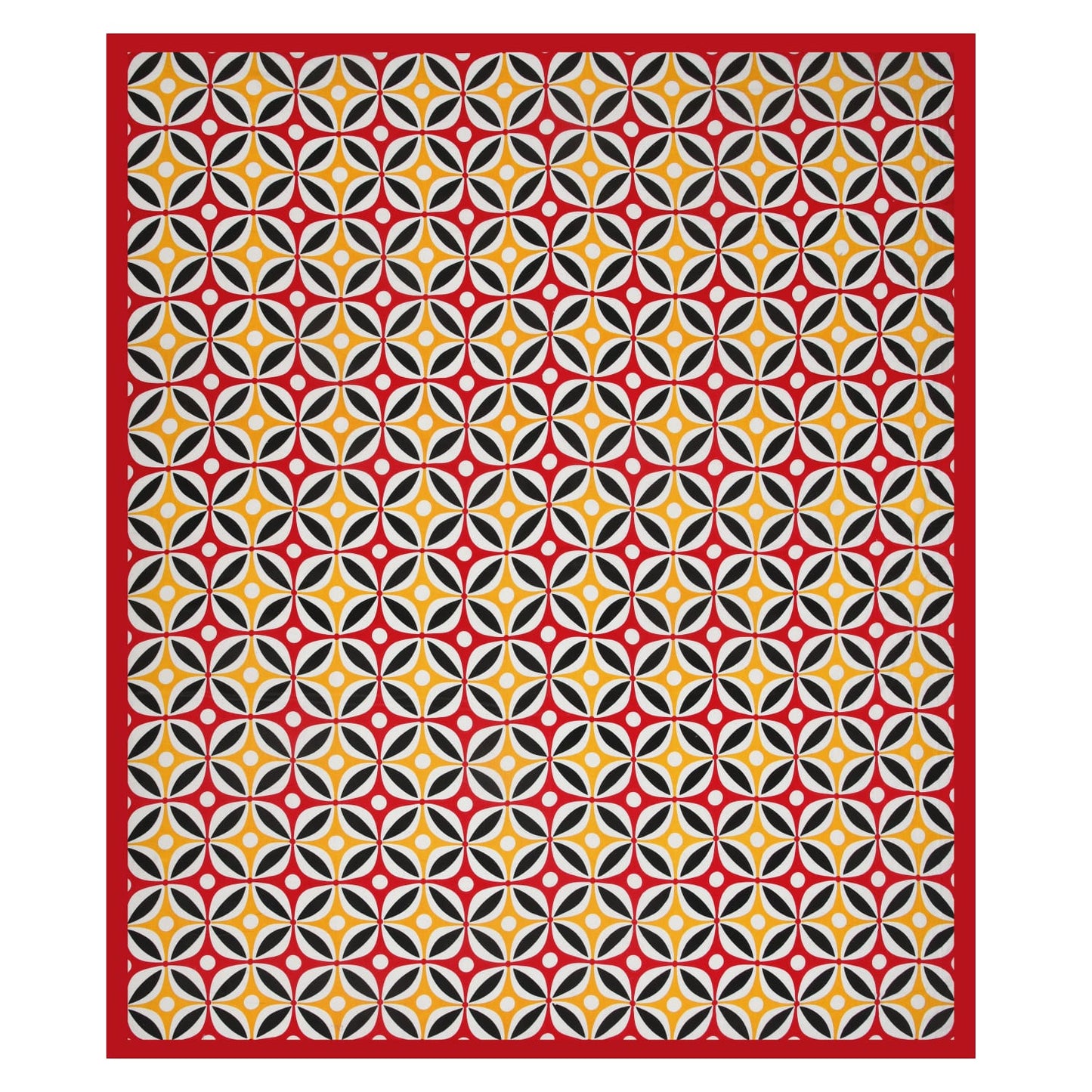 Premium 210 TC Double Bedsheet with Pillow Covers – Red, Black & Yellow Geometric Print