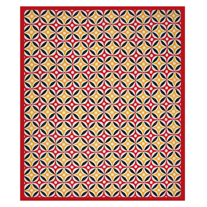 Premium 210 TC Double Bedsheet with Pillow Covers – Red, Black & Yellow Geometric Print