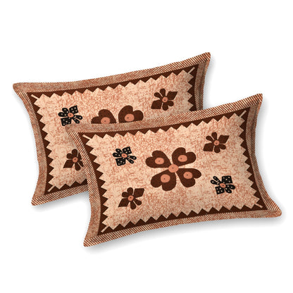 Premium TC 210 Double Bedsheet with 2 Pillow Covers | Cotton | Traditional Brown & Beige Floral Print