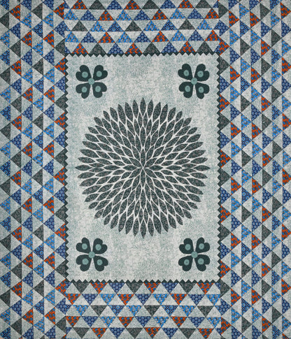 Handblock Print Double Bedsheet with Pillow Covers – 210 TC, Green & Blue Floral Mandala Design
