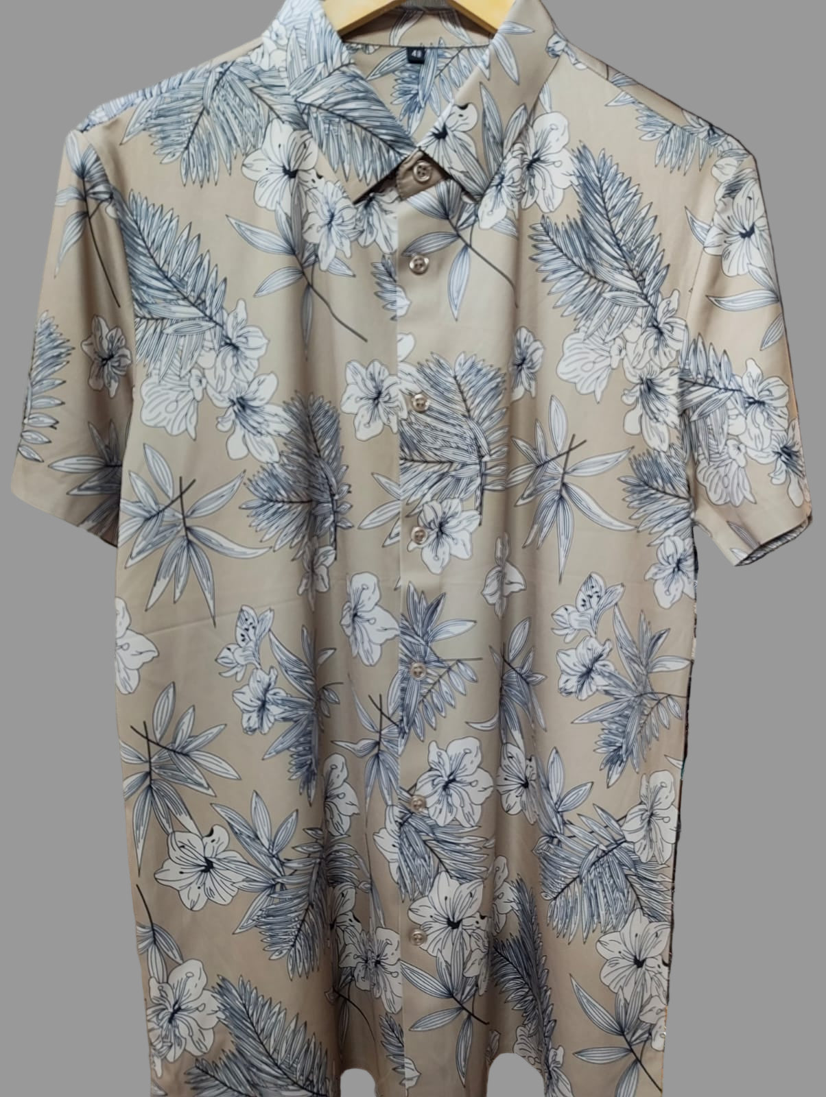 Men's Hawaiian Shirt – Beige Tropical Floral Print, Short Sleeve, Casual Beach Wear – Regular Fit