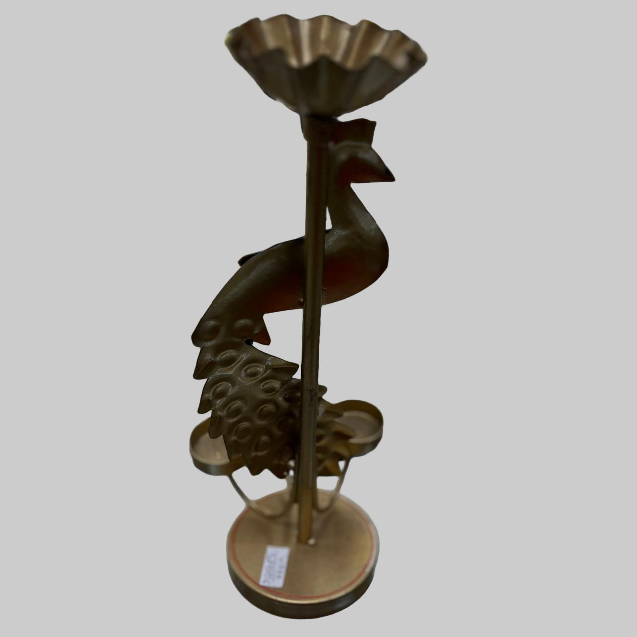 Handcrafted Brass Peacock Diya Stand – Multi-Colored Decorative Oil Lamp Holder