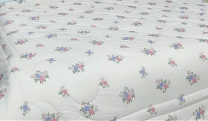 Reversible Glace Cotton Comforter with Microfiber Filling – White with Pink & Blue Floral Print, Sky Blue Reverse