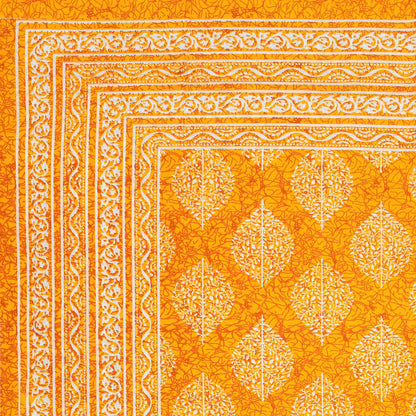 Single Cot Cotton Bedsheet – 150 TC, Traditional Print, Orange with Pillow Cover