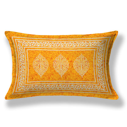 Single Cot Cotton Bedsheet – 150 TC, Traditional Print, Orange with Pillow Cover