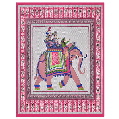 Single Cot Cotton Bedsheet – 150 TC, Traditional Print, Pink with Pillow Cover