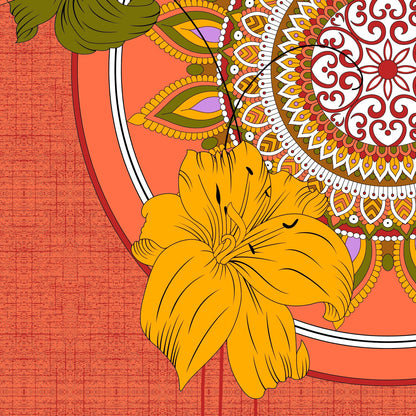 Single Cot Cotton Bedsheet – 150 TC, Traditional Print, Orange with Pillow Cover