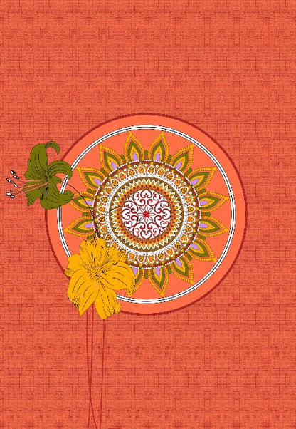 Single Cot Cotton Bedsheet – 150 TC, Traditional Print, Orange with Pillow Cover