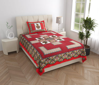 Cotton Single Bed Bedsheet with Pillow Cover – 150 TC, Traditional Rajasthani Print