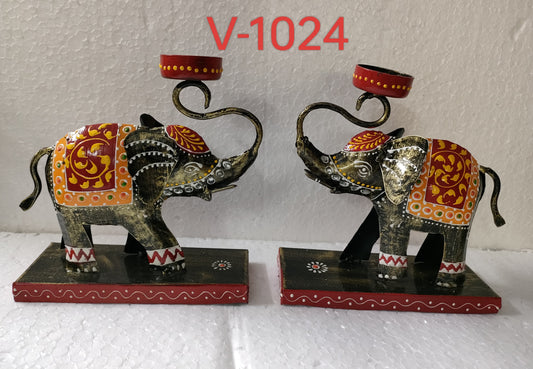 Handcrafted Decorative Elephant Candle Holder – Rajasthani Style Wooden Art