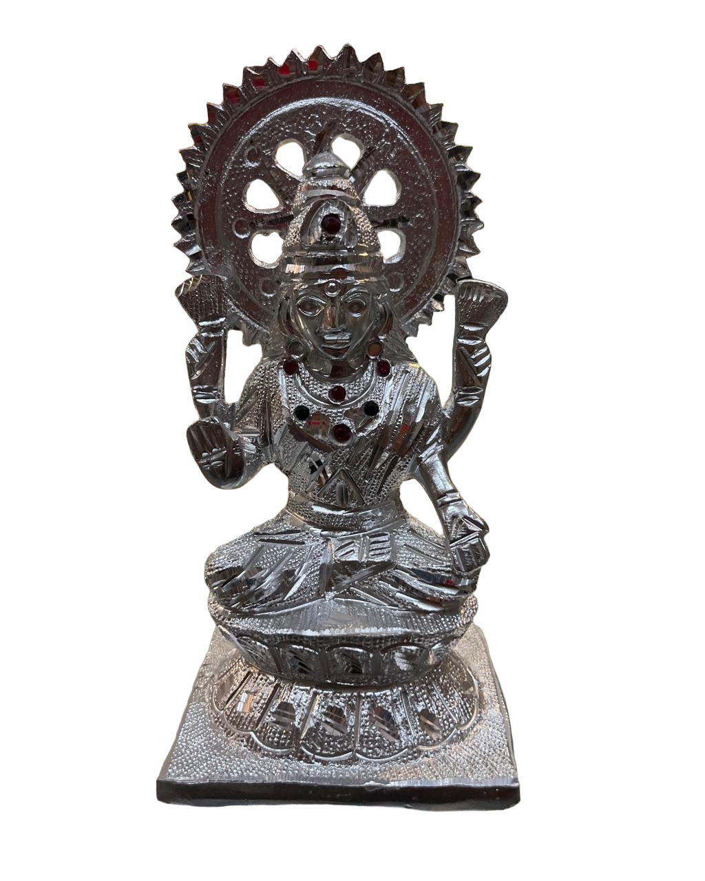 Unbreakable Silver-Plated Goddess Lakshmi Idol with Gemstone Work