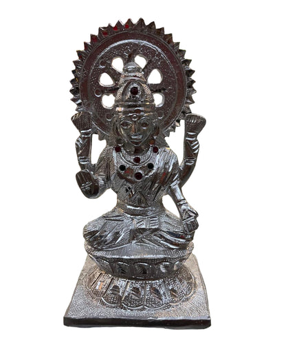 Unbreakable Silver-Plated Goddess Lakshmi Idol with Gemstone Work
