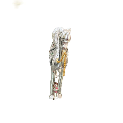 Unbreakable Decorative Camel Showpiece – Silver Finish with Chain & Colorful Detailing
