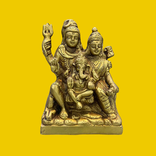 Handcrafted Brass Idol of Lord Shiva, Goddess Parvati & Lord Ganesha – Divine Family Statue