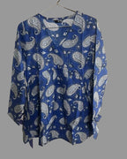 Women’s Blue Paisley Alia Top | Premium Soft Cotton | V-Neck | Full Sleeves