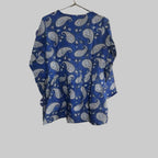 Women’s Blue Paisley Alia Top | Premium Soft Cotton | V-Neck | Full Sleeves