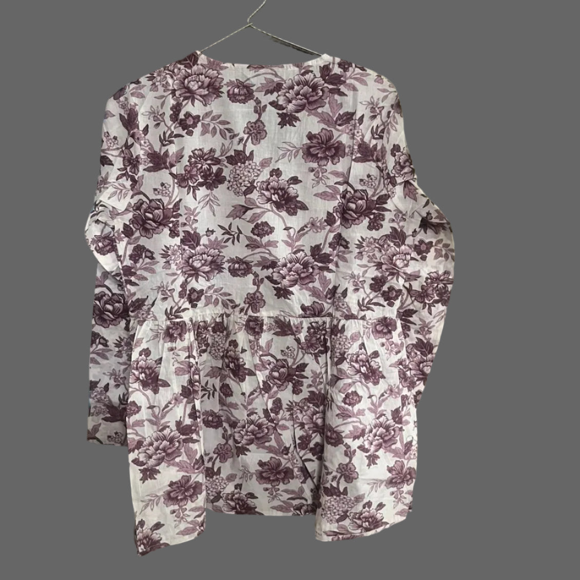 Women’s Mauve Floral Alia Top | Premium Soft Cotton | V-Neck | Full Sleeves
