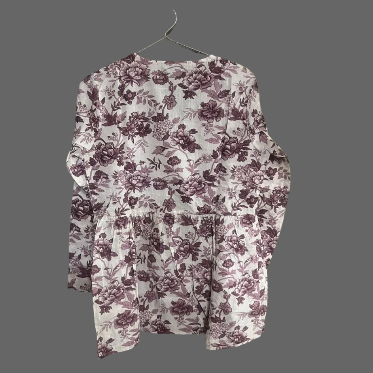 Women’s Grey Mauve Floral Alia Top | Premium Soft Cotton | V-Neck | Full Sleeves