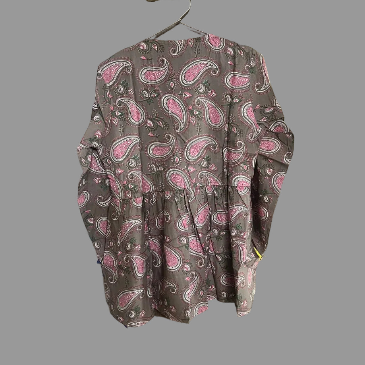 Women’s Grey Pink Paisley Alia Top | Premium Soft Cotton | V-Neck | Full Sleeves