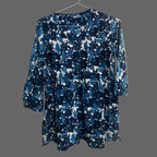 Women’s Blue Floral Alia Top | V-Neck | 3/4 Sleeves | Casual Everyday Wear