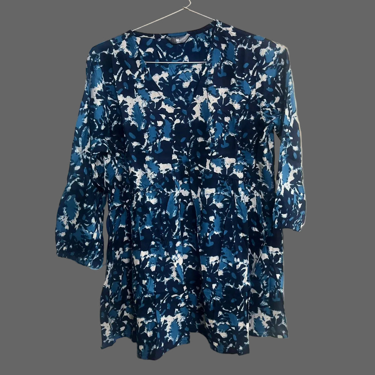 Women’s Blue Floral Alia Top | V-Neck | 3/4 Sleeves | Casual Everyday Wear