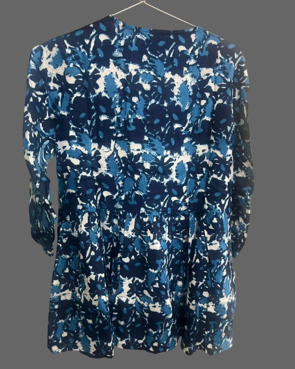 Women’s Blue Floral Alia Top | V-Neck | 3/4 Sleeves | Casual Everyday Wear