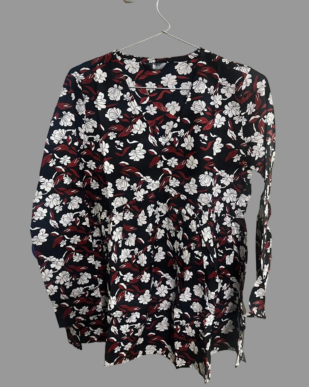Women’s Black Floral Alia Top | Premium Soft Cotton | V-Neck | Full Sleeves