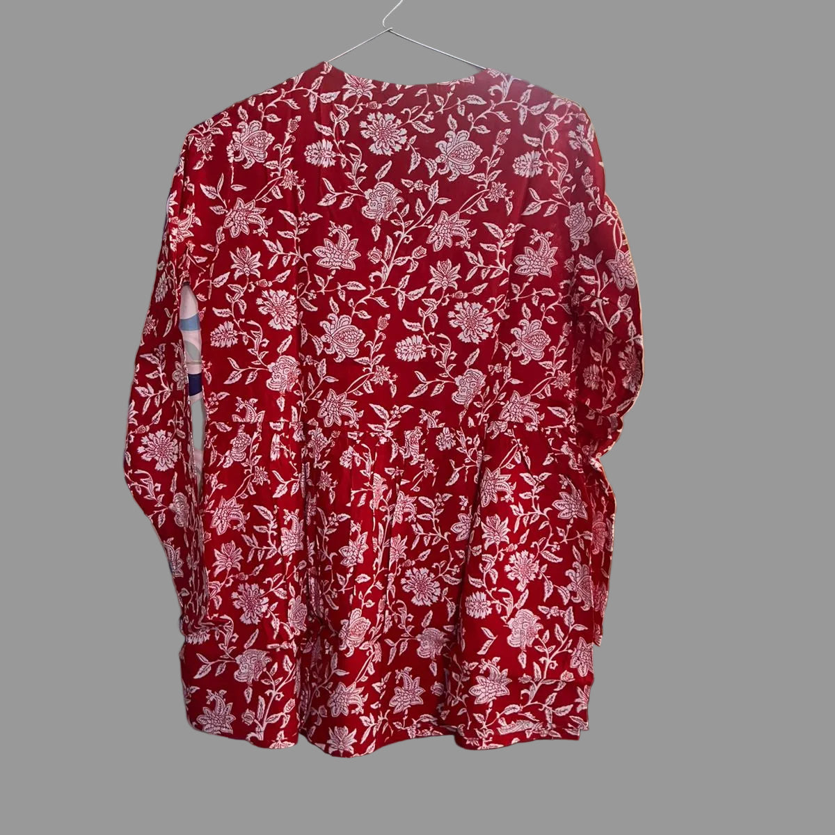 Women’s Red Floral Alia Top | Premium Soft Cotton | V-Neck | Full Sleeves