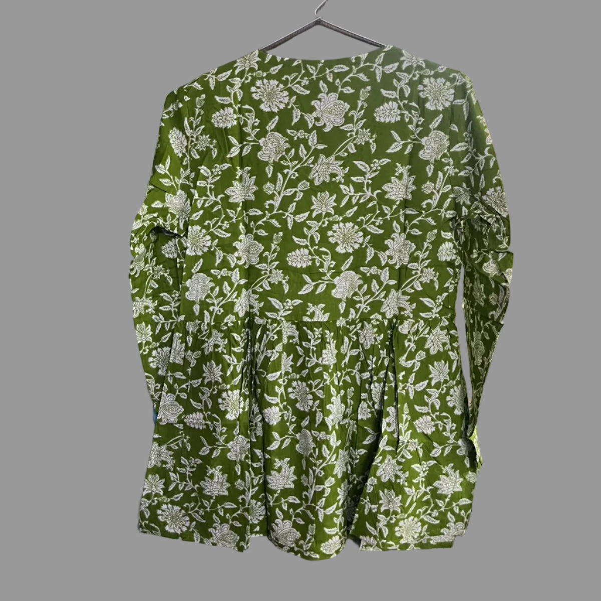 Women’s Olive Green Floral Alia Top | Premium Soft Cotton | V-Neck | Full Sleeves