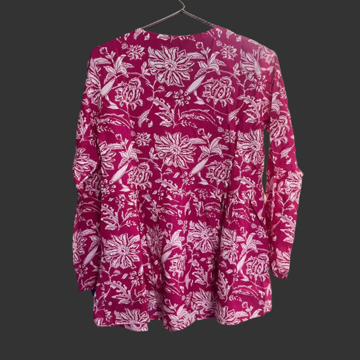 Women’s Pink Floral Alia Top | Premium Soft Cotton | V-Neck | Full Sleeves