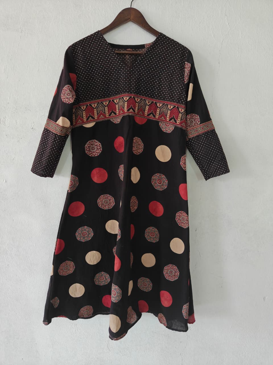 Handcrafted Ajrakh Cotton Kurti with Pocket – Vegetable Dyed | 42” Length