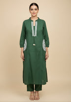 Embroidered Cotton Co-Ord Set with Lace V-Neck Kurta