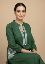 Embroidered Cotton Co-Ord Set with Lace V-Neck Kurta