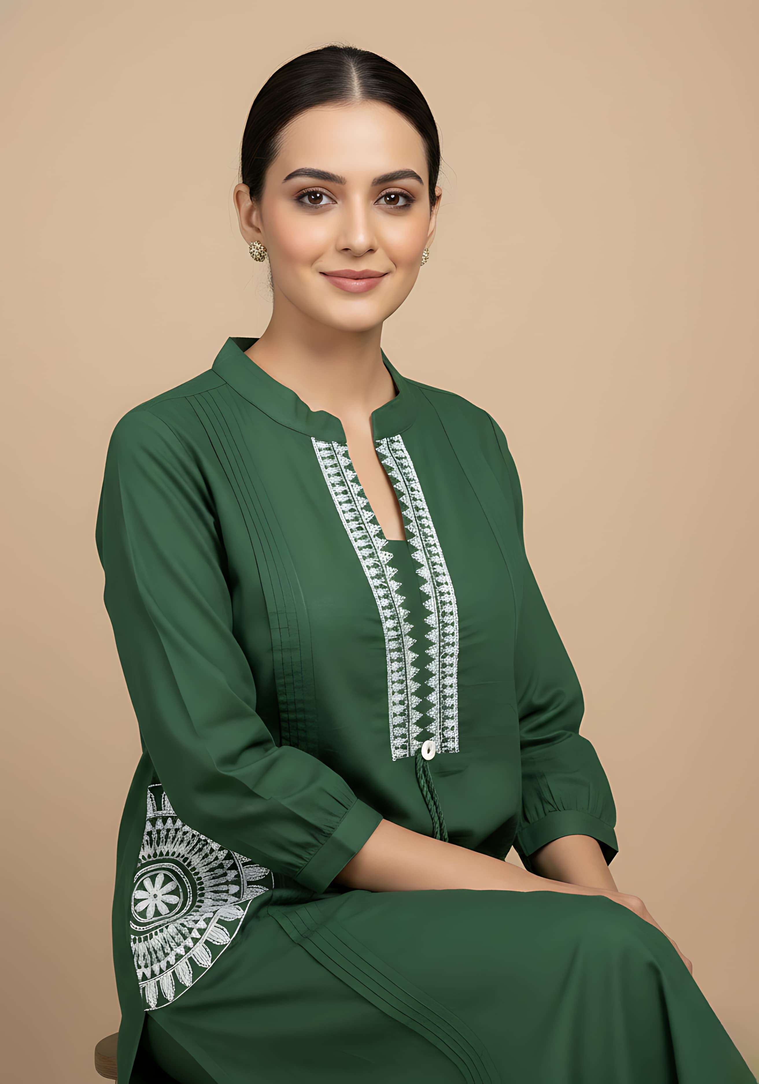 Embroidered Cotton Co-Ord Set with Lace V-Neck Kurta