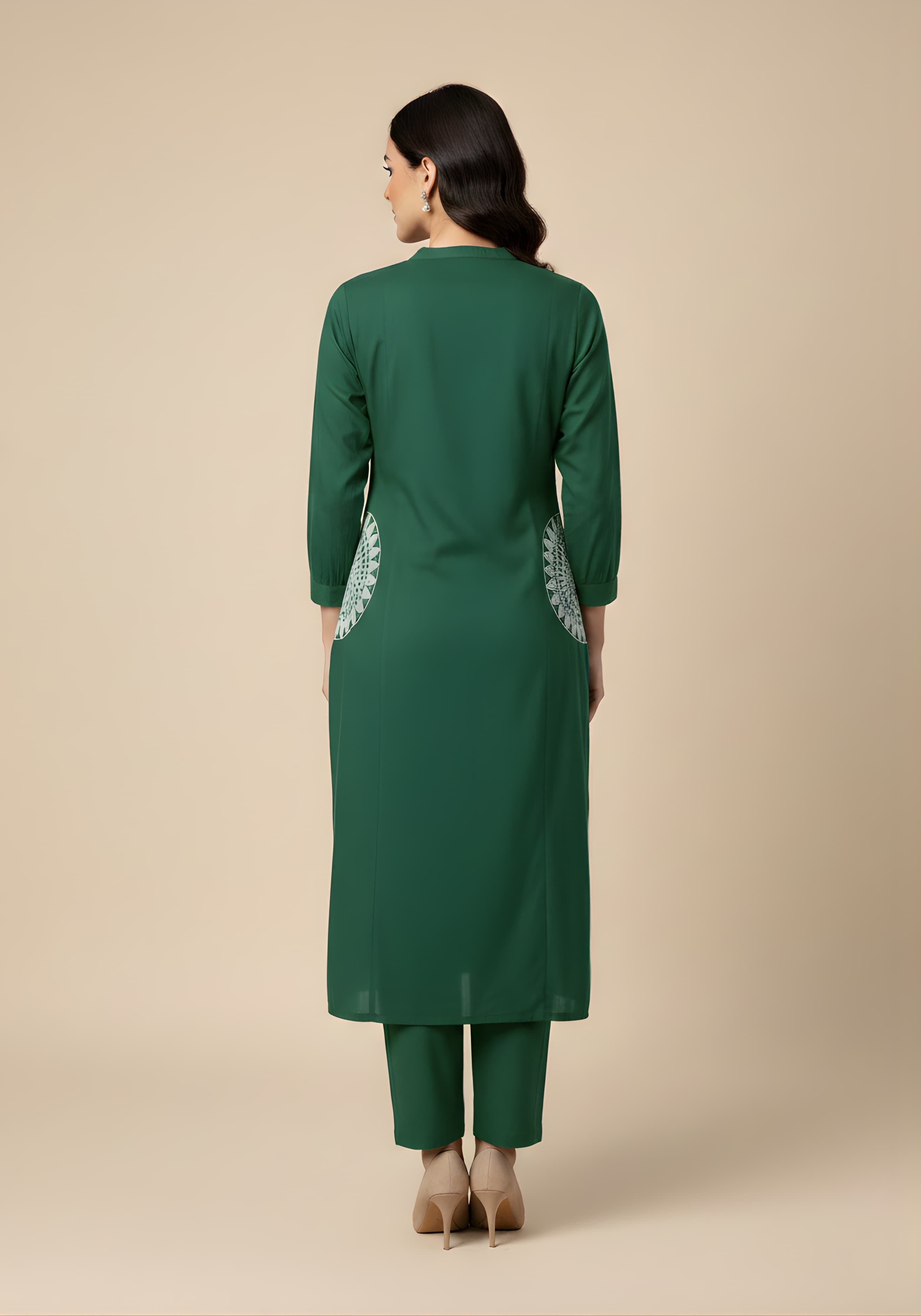 Embroidered Cotton Co-Ord Set with Lace V-Neck Kurta